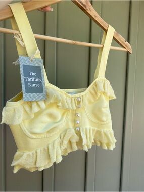 SANDRO PARIS ruffled bandeau pearl yellow crop top XS-S